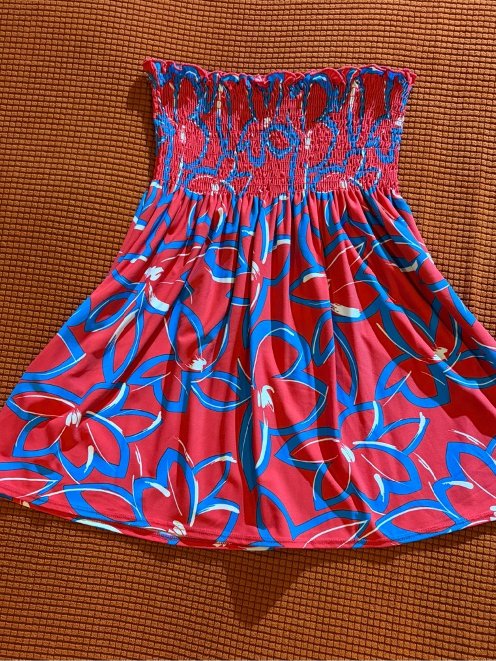 BCBGMaxAzria Hot Pink/Red and Blue Smocked Top. Women’s M/L